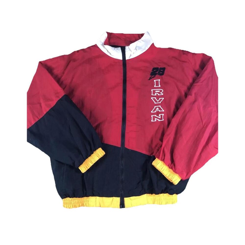 Vintage NASCAR Racing Ernie Irvan Windbreaker Jacket full Zip Red Black Mens XL